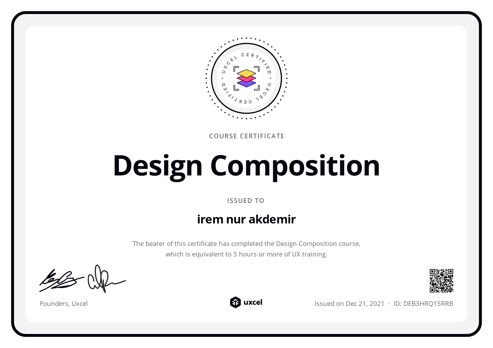 irem nur akdemir's certificate